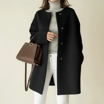 Women's Collarless Winter Coat A-Line — Button Front 1