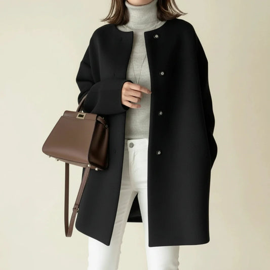 Women's Collarless Winter Coat A-Line — Button Front 1