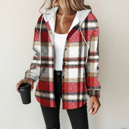 Women's Plaid Hooded Shirt Jacket — Relaxed Fit Button-Down 1