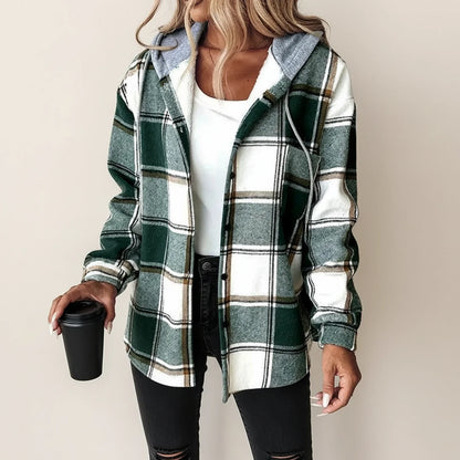 Women's Plaid Hooded Shirt Jacket — Relaxed Fit Button-Down 2
