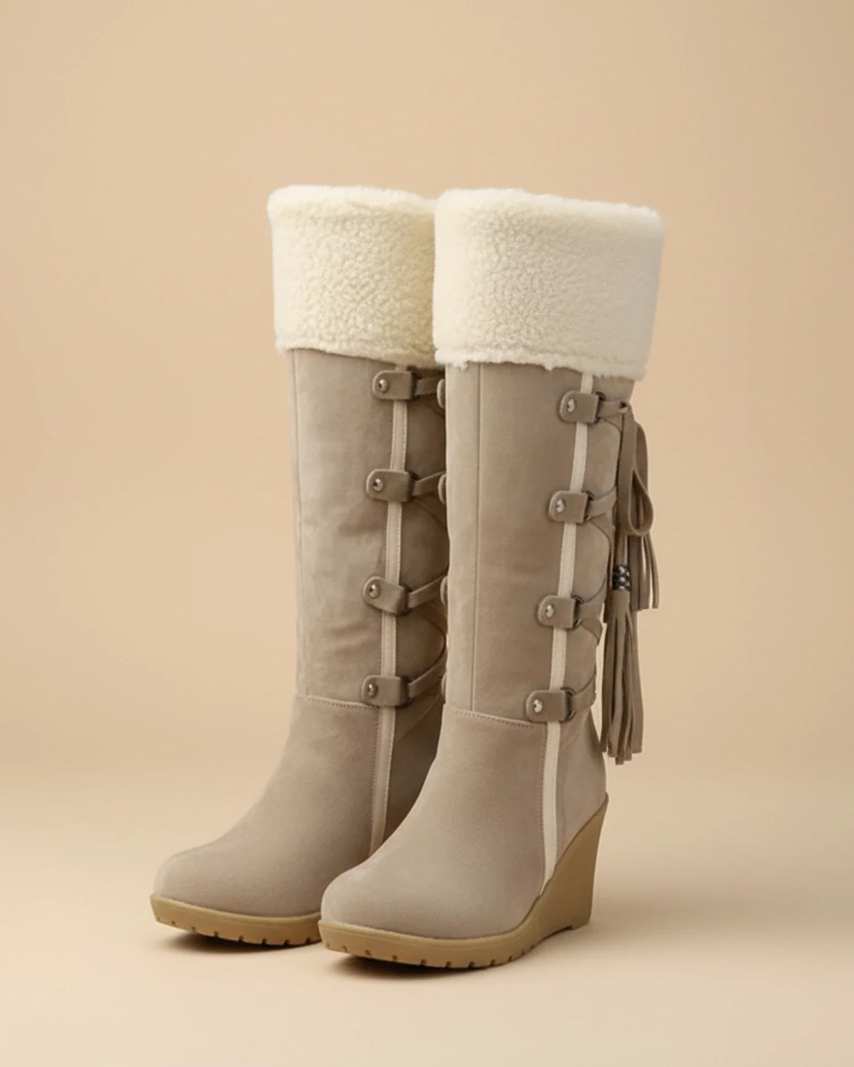 Women's Knee-High Winter Boots — Wedge Heel & Faux Fur 1