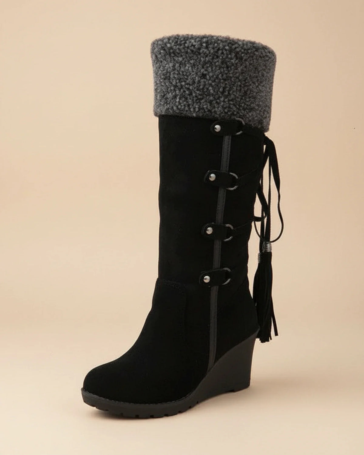 Women's Knee-High Winter Boots — Wedge Heel & Faux Fur 3