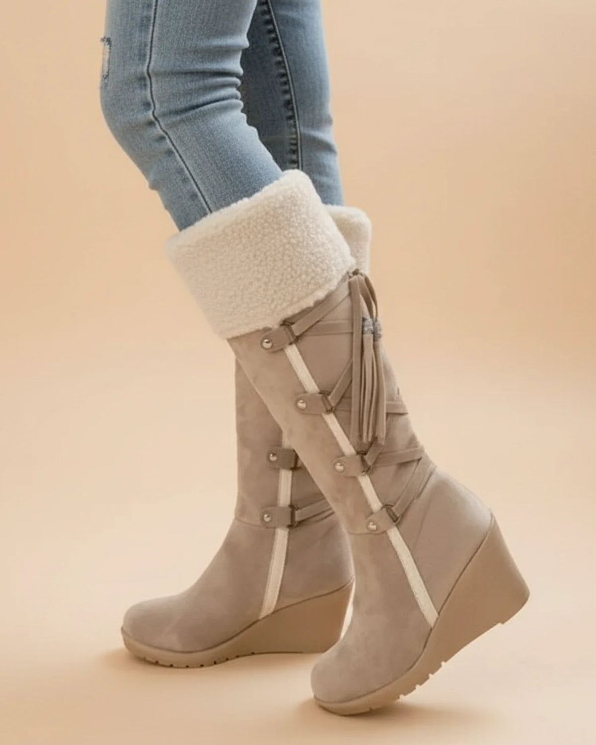 Women's Knee-High Winter Boots — Wedge Heel & Faux Fur 2