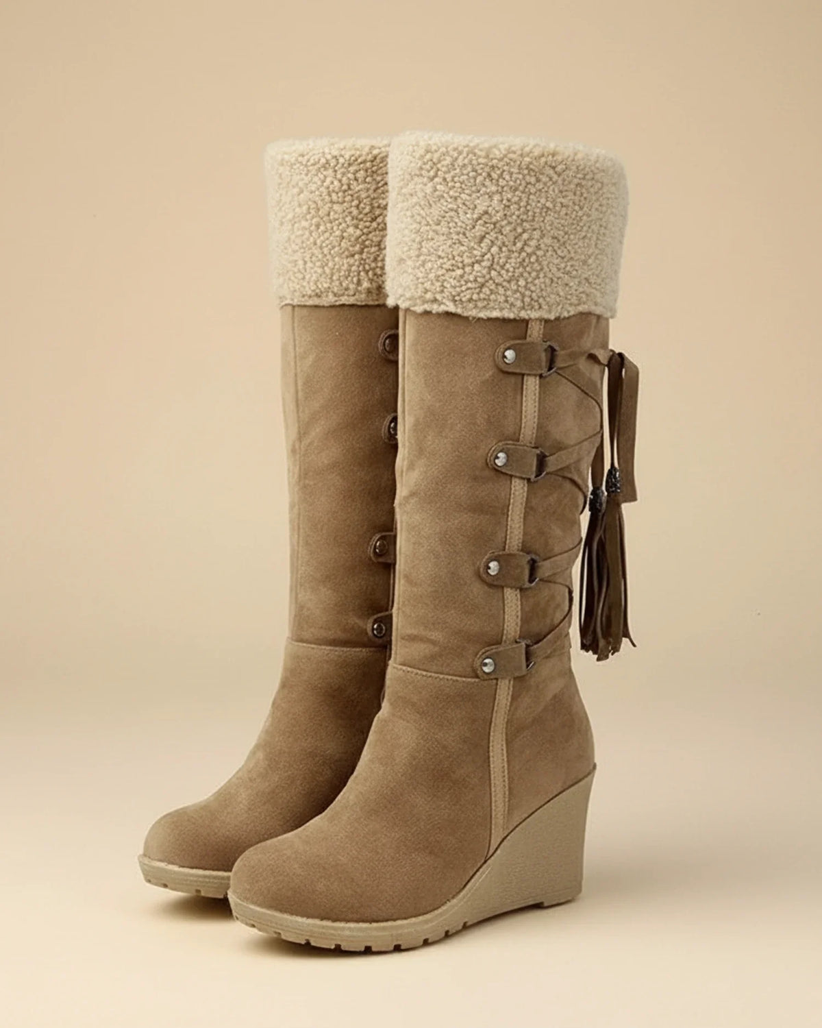 Women's Knee-High Winter Boots — Wedge Heel & Faux Fur 4