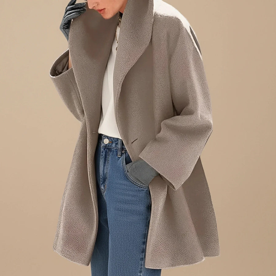 Damen Wintermantel Midi A-Linie Oversized mit breitem Kragen