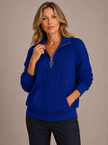 Jackyee – Damen – Zopfstrick – Reißverschluss-Pullover