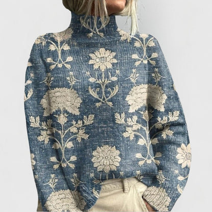 Women's Turtleneck Sweater with Allover Print — Soft Knit 3