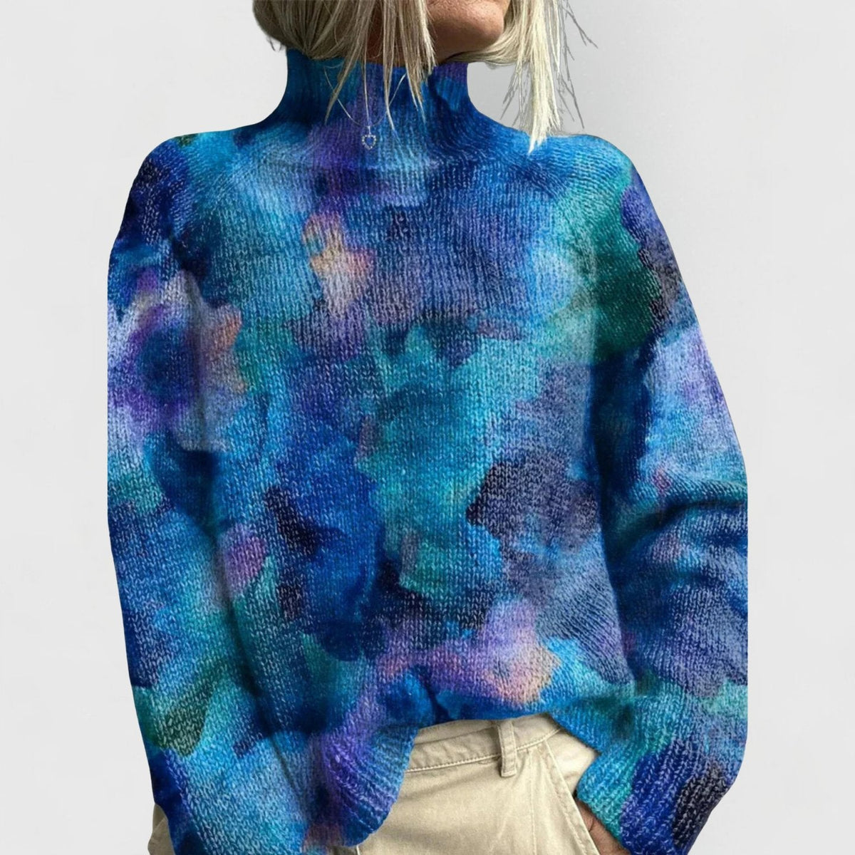Women's Turtleneck Sweater with Allover Print — Soft Knit 2