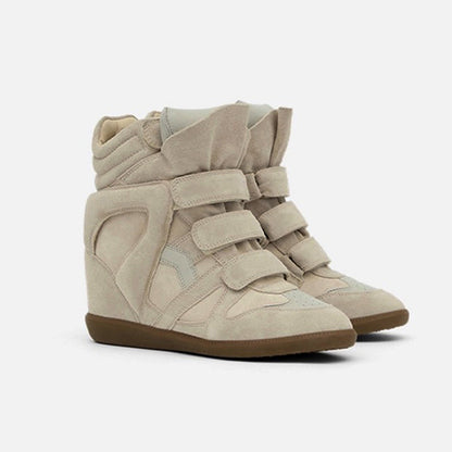 Women's Hidden Wedge High-Top Sneakers — Suede Look Velcro 1