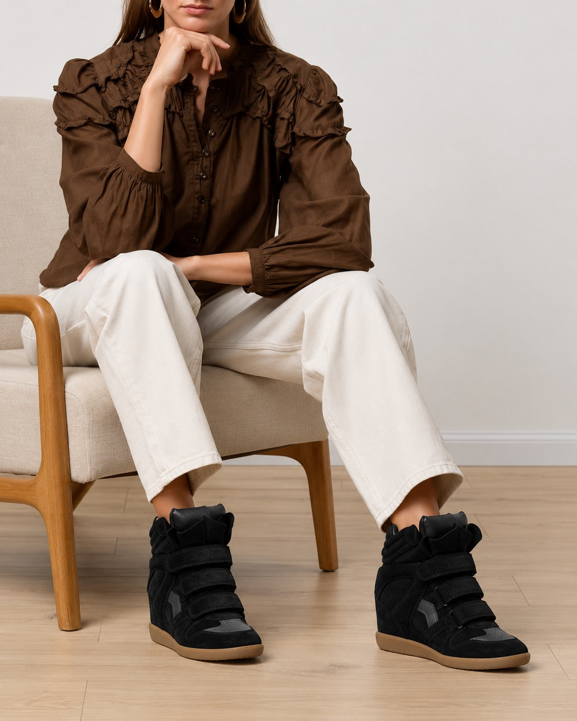 Women's Hidden Wedge High-Top Sneakers — Suede Look Velcro 8