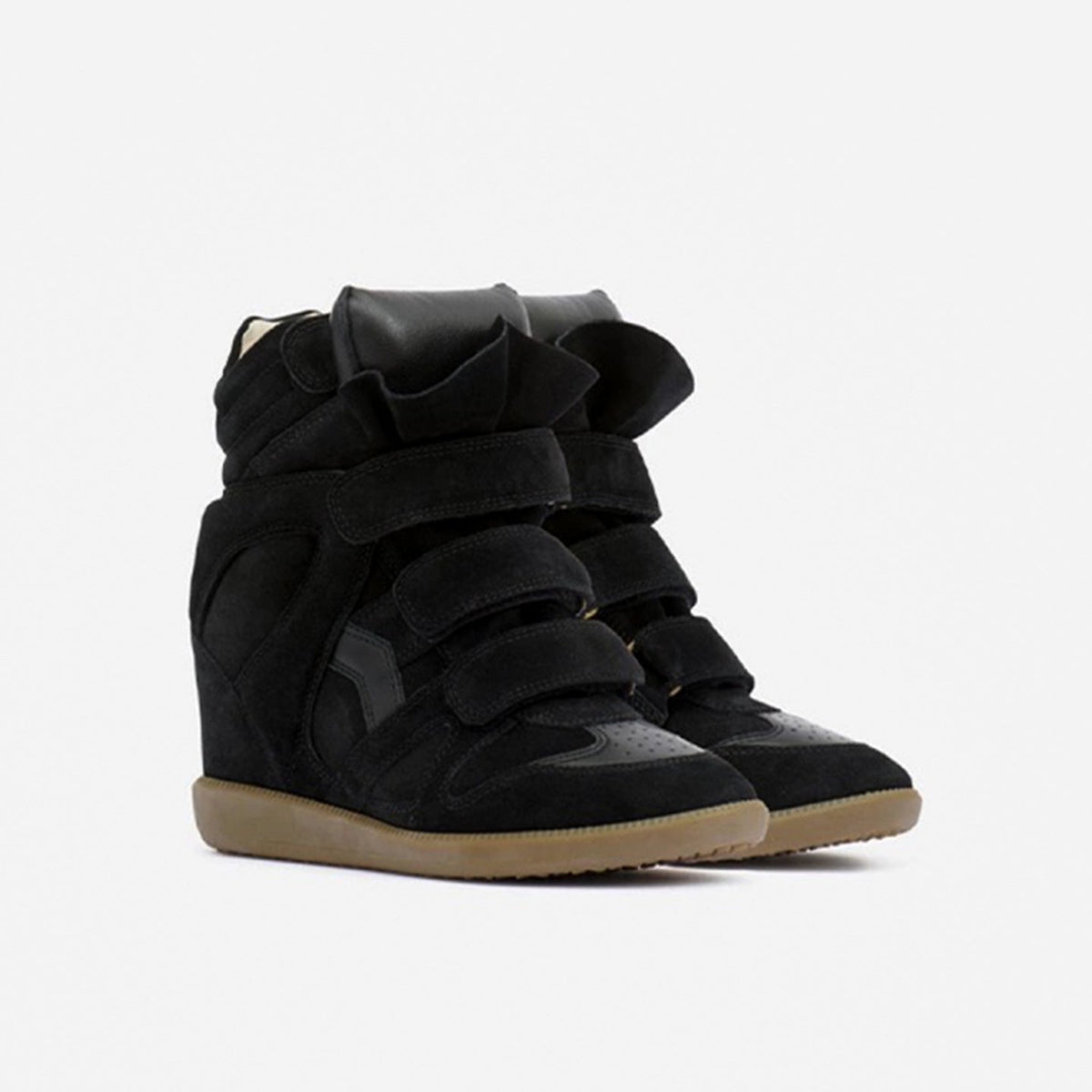 Women's Hidden Wedge High-Top Sneakers — Suede Look Velcro 7