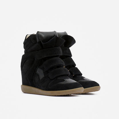 Women's Hidden Wedge High-Top Sneakers — Suede Look Velcro 7