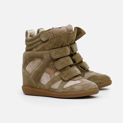 Women's Hidden Wedge High-Top Sneakers — Suede Look Velcro 6