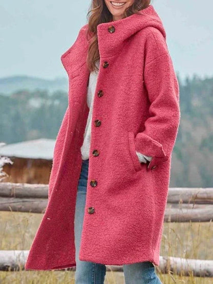 Women's Long Hooded Fleece Coat with Button Front 1