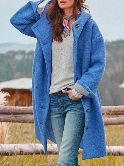 Women's Long Hooded Fleece Coat with Button Front 3