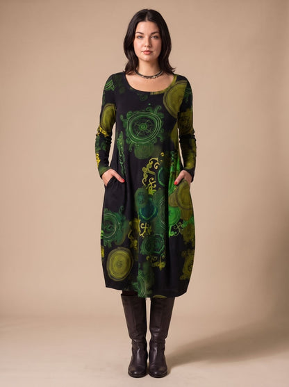 Women's Long-Sleeve Allover-Print Midi Dress with Pockets 3