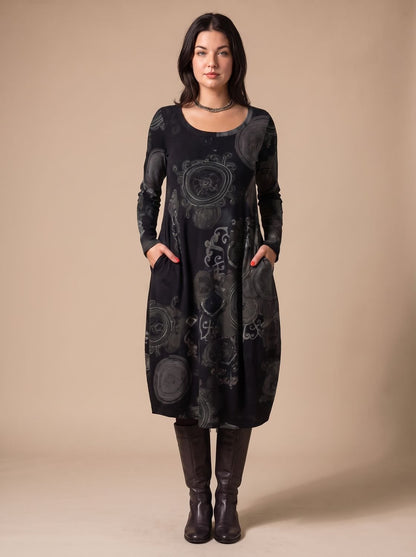 Women's Long-Sleeve Allover-Print Midi Dress with Pockets 5