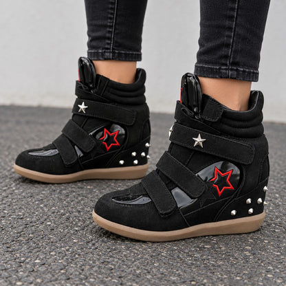 Women's Studded Star High-Top Wedge Sneakers — Suede Look 5