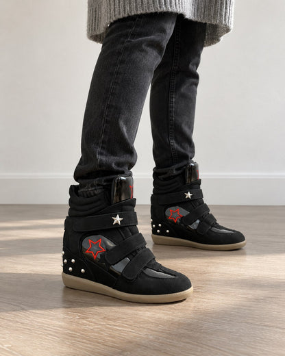 Women's Studded Star High-Top Wedge Sneakers — Suede Look 6
