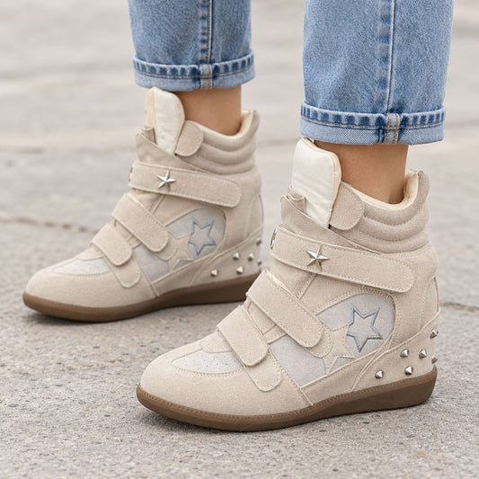 Women's Studded Star High-Top Wedge Sneakers — Suede Look 1