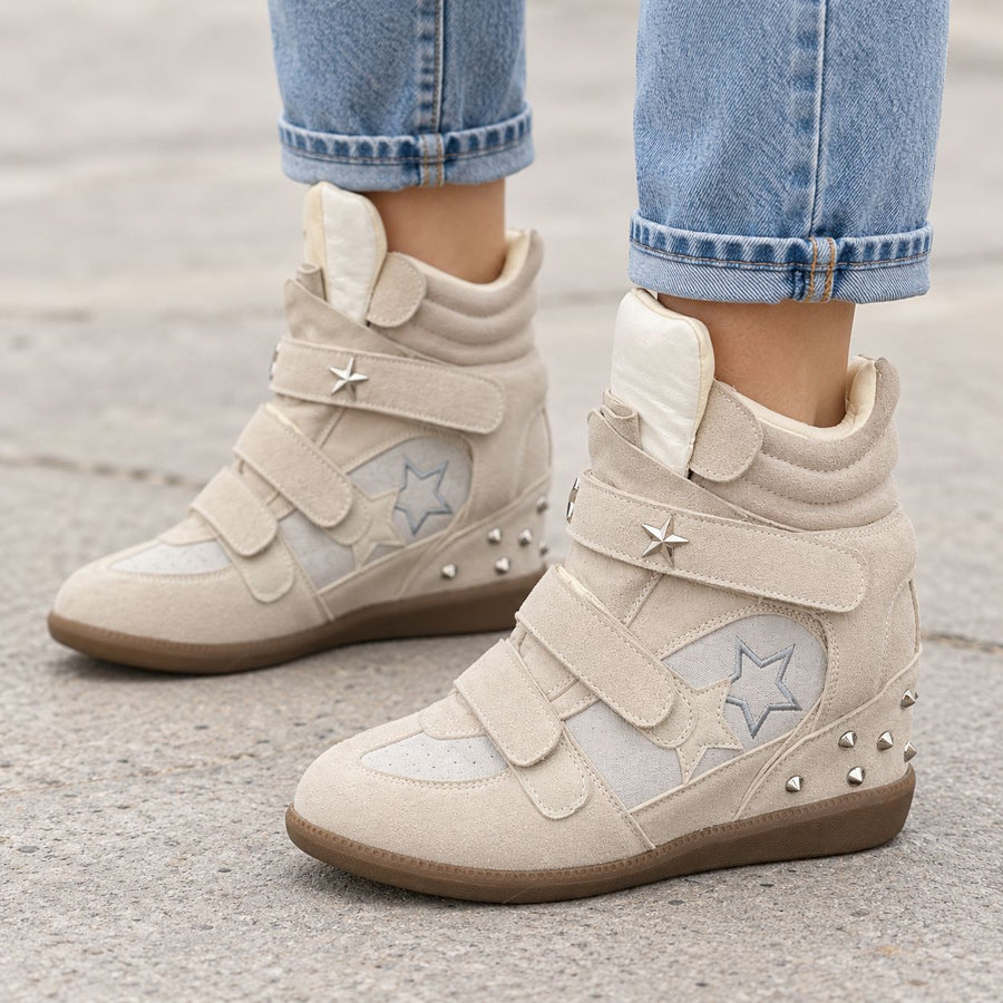 Damen Keilsneaker High-Top mit Stern-Nieten & Klettverschluss