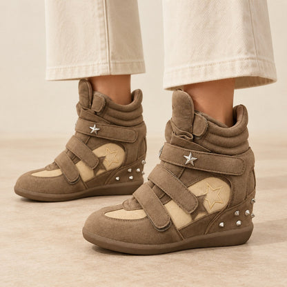 Women's Studded Star High-Top Wedge Sneakers — Suede Look 3