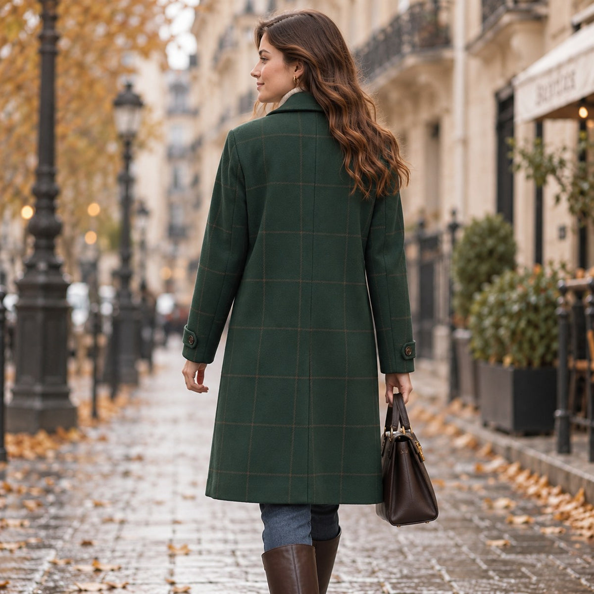 Women's Tweed Plaid Coat Lapel Collar — Retro Wool Blend 2