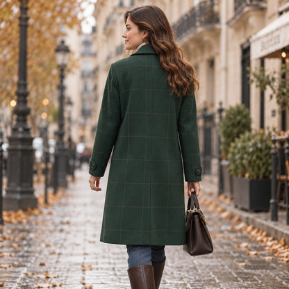 Women's Tweed Plaid Coat Lapel Collar — Retro Wool Blend 2