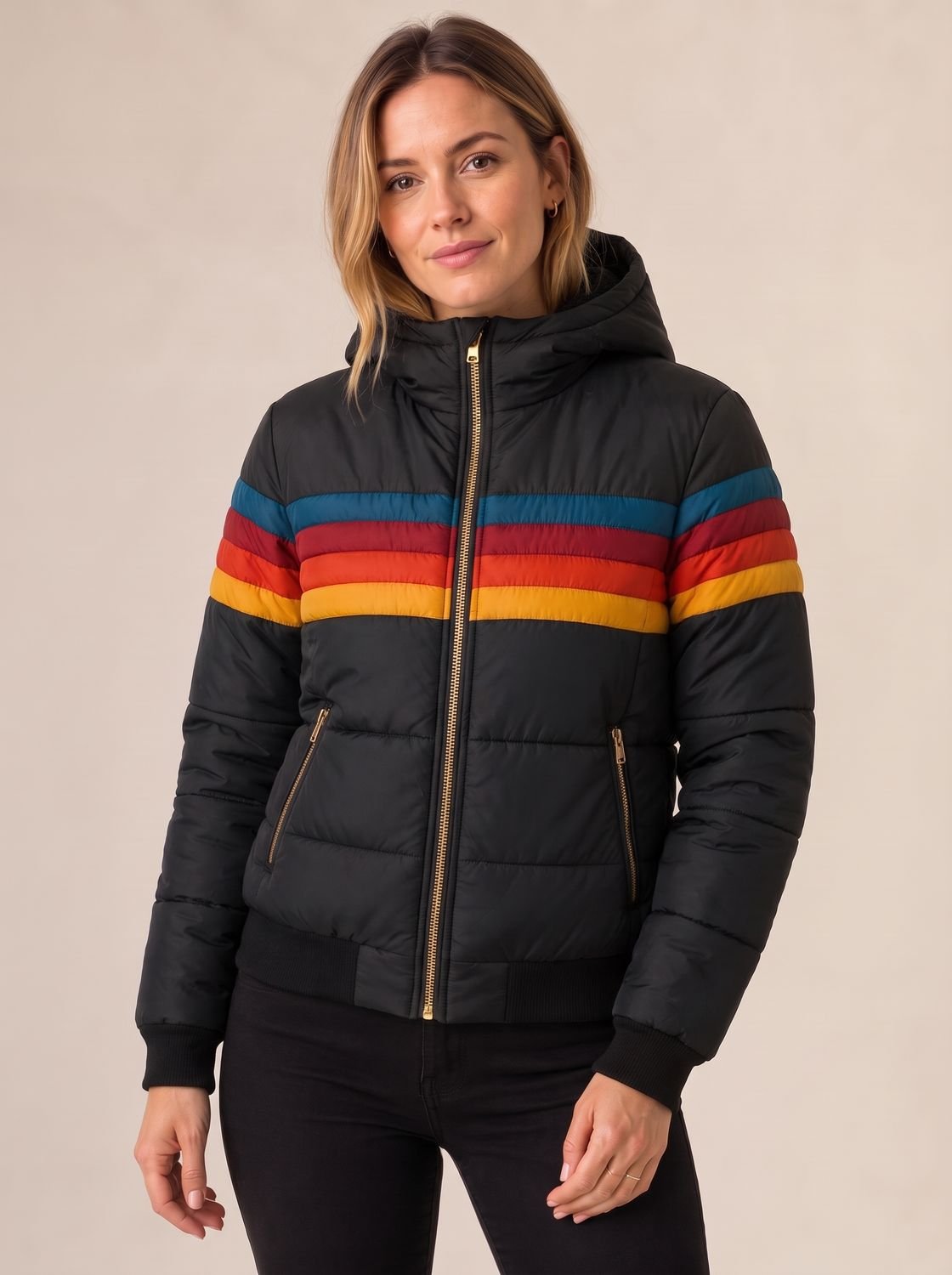 Women's Waterproof Hooded Puffer Jacket — Retro Color-Block 3