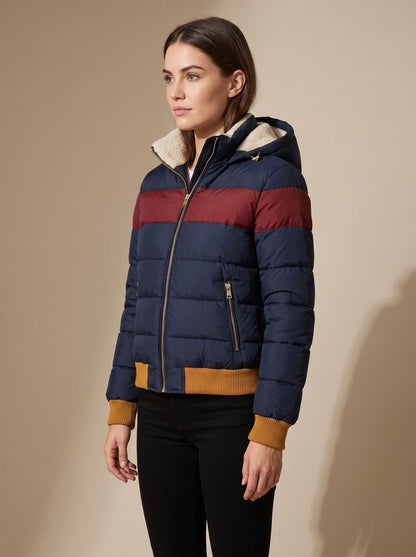 Women's Waterproof Hooded Puffer Jacket — Retro Color-Block 4