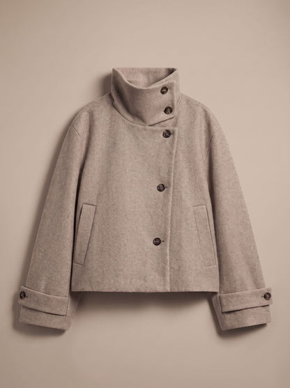 Women's Wool Blend Cropped Coat — Stand Collar Button-Front 2