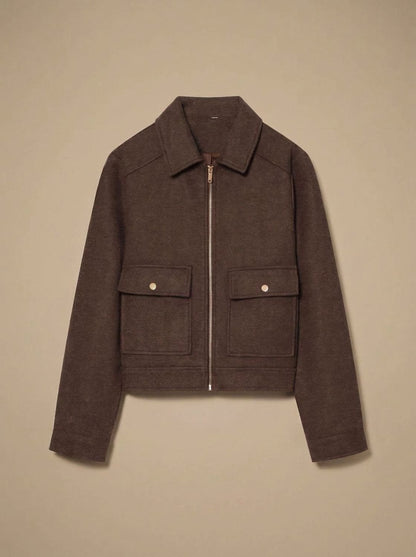 Women's Wool Blend Cropped Coat — Stand Collar Button-Front 10