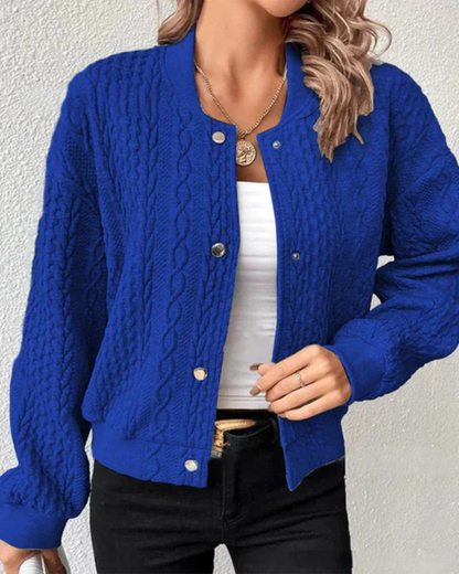 Zopfstrick Strickjacke Damen — Kurz mit Druckknöpfen 10