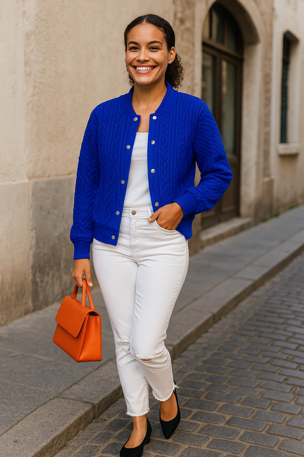 Zopfstrick Strickjacke Damen — Kurz mit Druckknöpfen 4