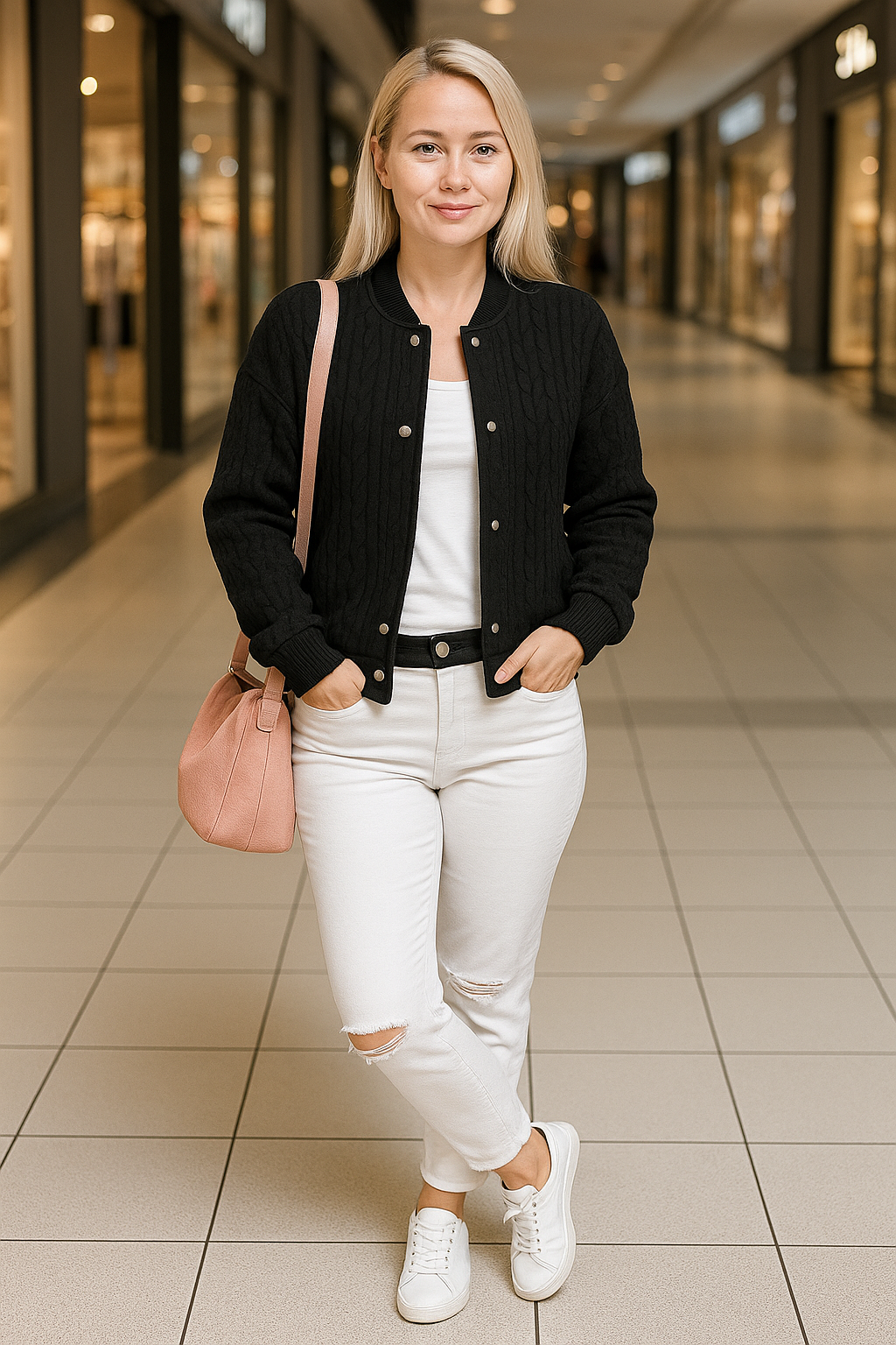 Zopfstrick Strickjacke Damen — Kurz mit Druckknöpfen 5
