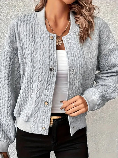 Zopfstrick Strickjacke Damen — Kurz mit Druckknöpfen 7