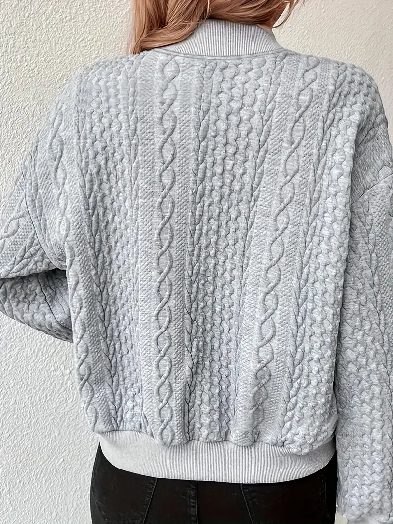 Zopfstrick Strickjacke Damen — Kurz mit Druckknöpfen 8