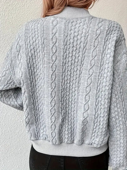 Zopfstrick Strickjacke Damen — Kurz mit Druckknöpfen 8