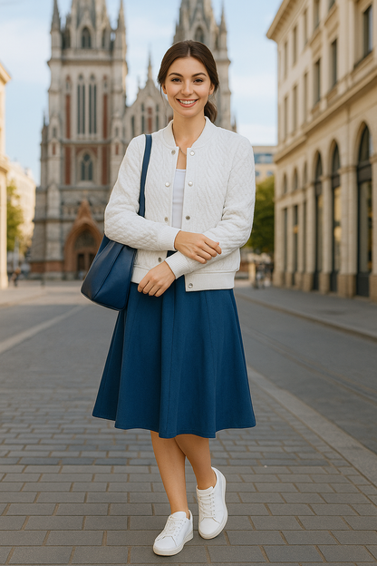 Zopfstrick Strickjacke Damen — Kurz mit Druckknöpfen 9