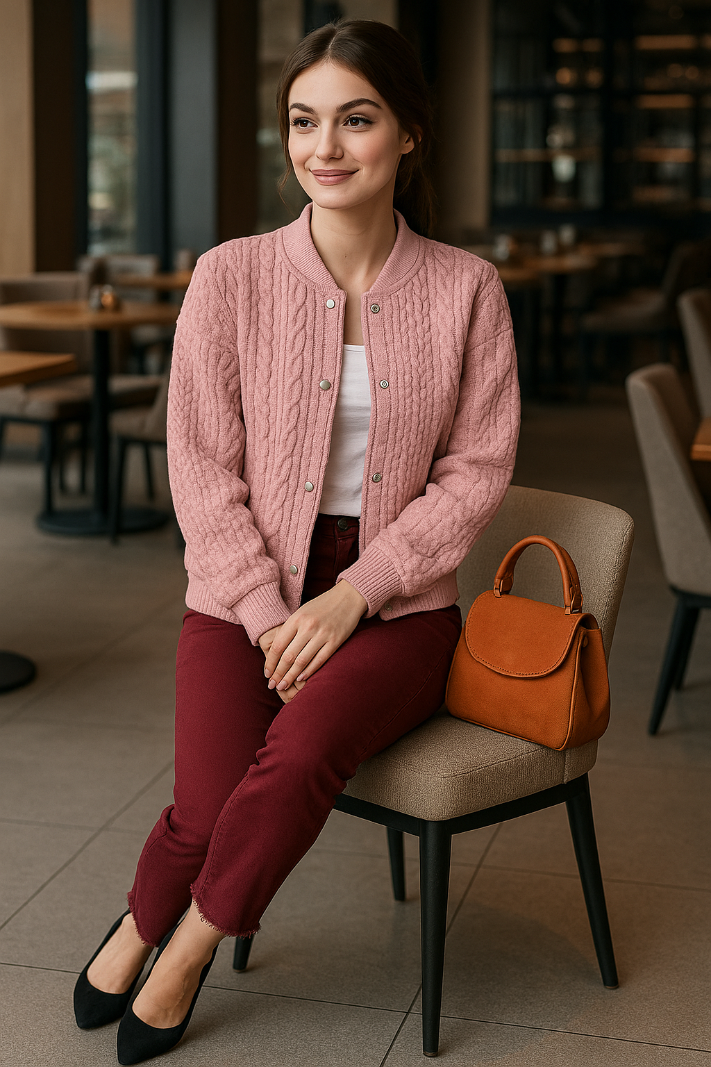 Zopfstrick Strickjacke Damen — Kurz mit Druckknöpfen 1